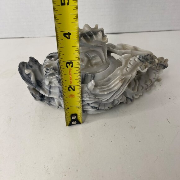 Hand-Carved Marble Decorative Dish Dragon Lotus Design Oyster Plate Candle Tray - Picture 7 of 13